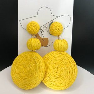 NWT Vacation Style Raffia Braided Elegant Round Dangle Earrings